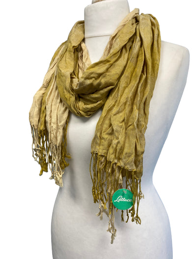 GOLD dip dye Scarf wrap, crinkle cotton,  Boho hippy goth, long tassel LETTUCE OF LONDON gift idea