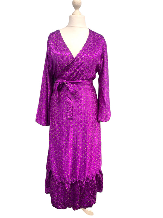 WRAP DRESS pretty Vintage Bell Sleeve Sari Silk Boho Hippy Festival party 14-20