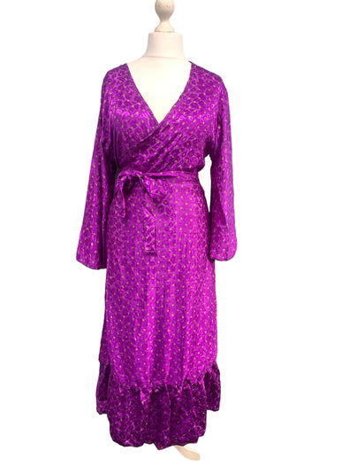 WRAP DRESS pretty Vintage Bell Sleeve Sari Silk Boho Hippy Festival party 14-20