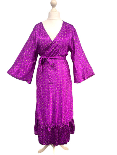 WRAP DRESS pretty Vintage Bell Sleeve Sari Silk Boho Hippy Festival party 14-20