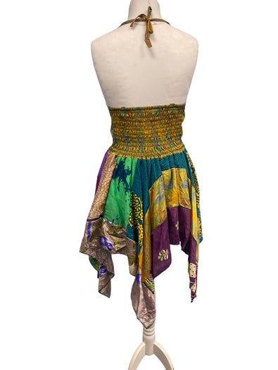 Pixie Festival Sun Dress summer beach recycled Sari silk hippy A B cup UK 8-12