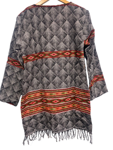 GREY TUNIC TOP Boho hippie JUMPER PULLOVER SWEATER  winter warm tassel top 8 - 14