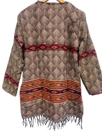 TUNIC Boho hippie Jumper Pullover BROWN top winter warm tassel top UK 8 - 14