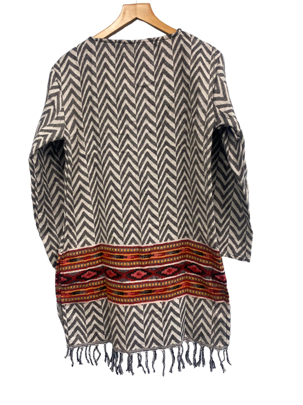 Festival Stall LTD Boho festival Clothing TUNIC Boho hippie Jumper Pullover PALE GREY top winter warm tassel top UK 8 - 10