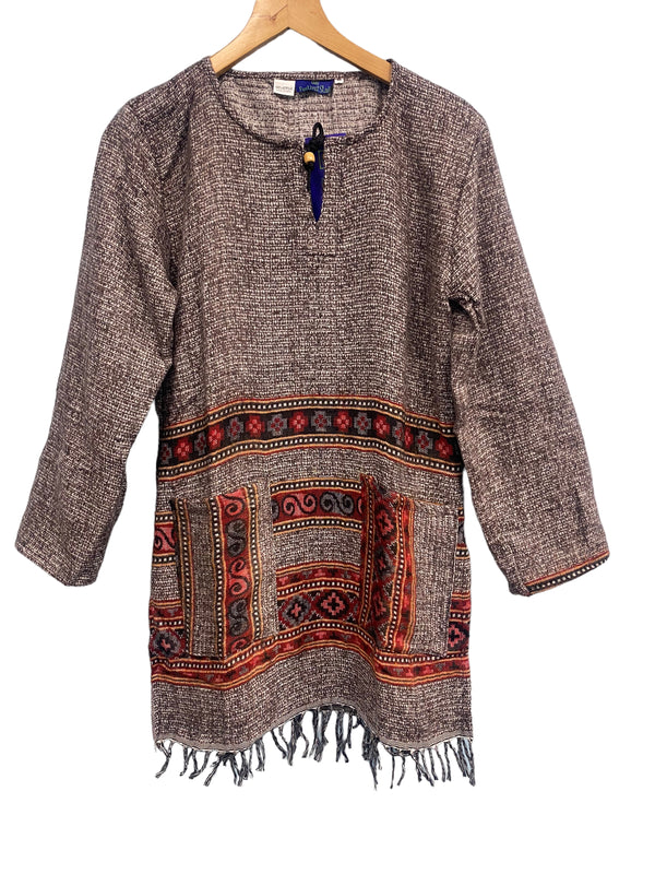 TUNIC JUMPER PULLOVER SWEATER Boho hippy BROWN winter warm tassel top 8 10 12 14