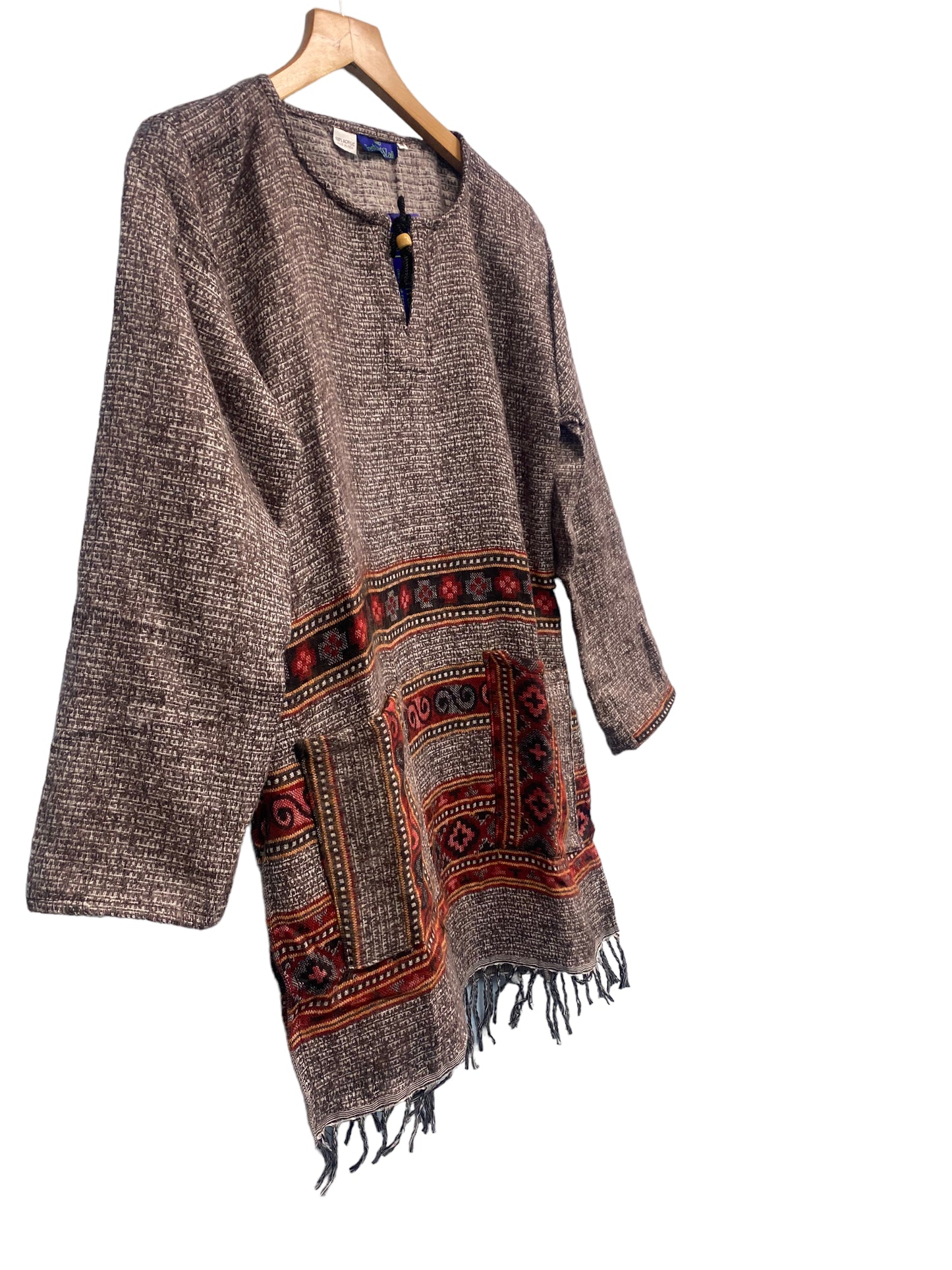 TUNIC JUMPER PULLOVER SWEATER Boho hippy BROWN winter warm tassel top 8 10 12 14