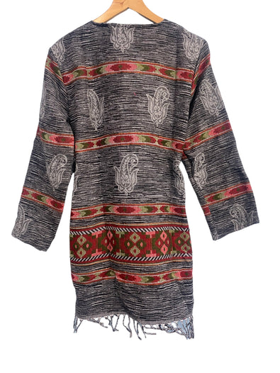 TUNIC JUMPER PULLOVER SWEATER Boho hippy GREY winter warm tassel top UK 8 10