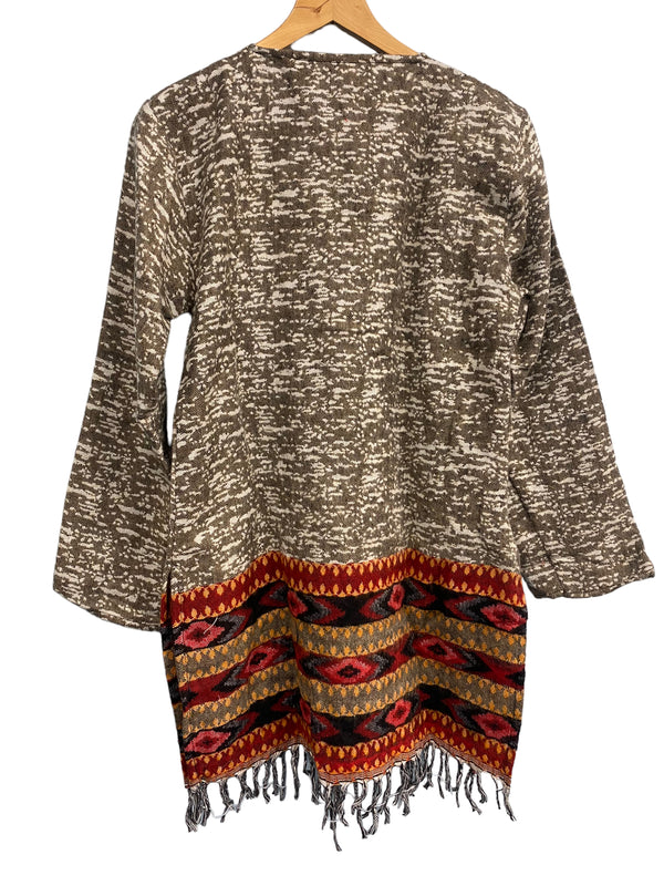 BROWN TUNIC JUMPER PULLOVER SWEATER Boho hippy winter warm tassel top UK 12 14