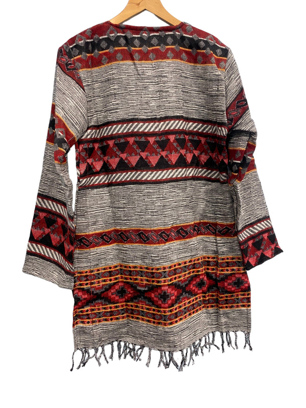 GREY TUNIC JUMPER PULLOVER SWEATER Boho hippy winter warm tassel top UK 12 14