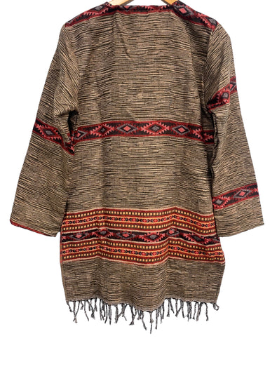 Khaki Brown TUNIC JUMPER PULLOVER SWEATER Boho Hippy, winter warm tassel Top UK 8 - 14