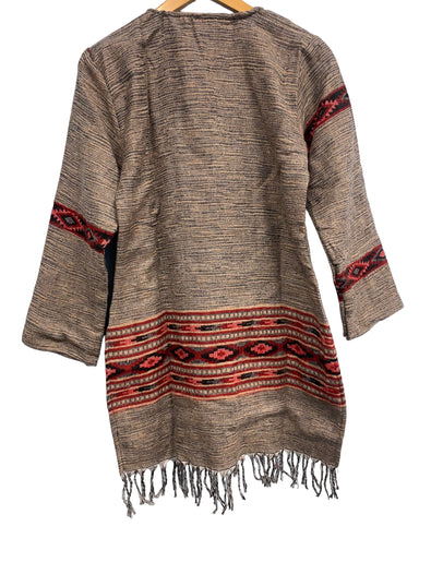 Grey Brown TUNIC JUMPER PULLOVER SWEATER Boho Hippy, winter warm tassel Top UK 8-10