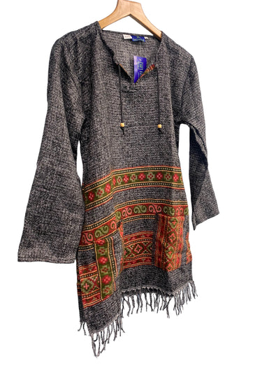 Brown TUNIC JUMPER PULLOVER SWEATER Boho Hippy, winter warm tassel Top UK 8-10