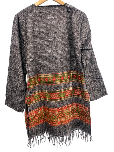 Brown TUNIC JUMPER PULLOVER SWEATER Boho Hippy, winter warm tassel Top UK 8-10