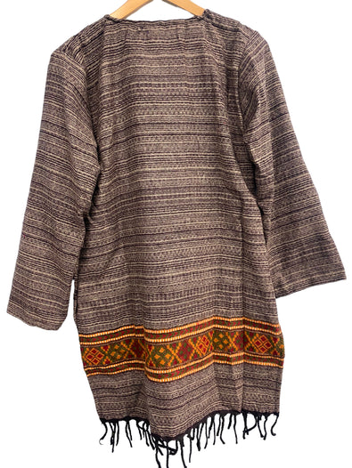 Brown TUNIC JUMPER PULLOVER SWEATER Boho Hippy, winter warm tassel Top UK 8 - 14