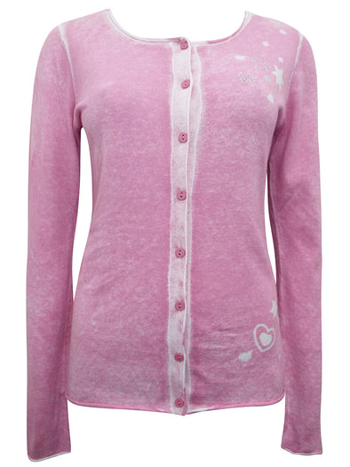 Pink cotton feminine Cardigan, Boho Hippy soft warm hearts & diamonte UK 10 12