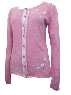 Pink cotton feminine Cardigan, Boho Hippy soft warm hearts & diamonte UK 10 12