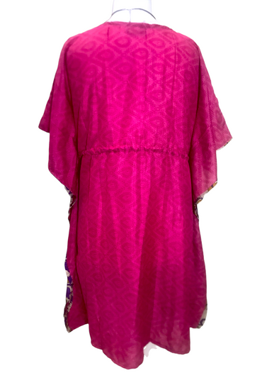 Tunic dress Kaftan Top Cover up Boho hippy festival Vintage Sari Silk Retro 8-18