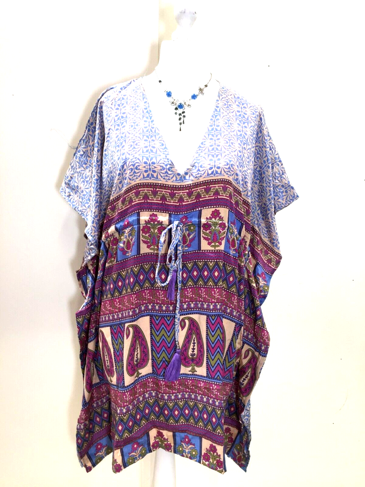 Tunic, Kaftan Top Cover up dress Boho Hippy, festival long Sari Silk UK 8 - 18