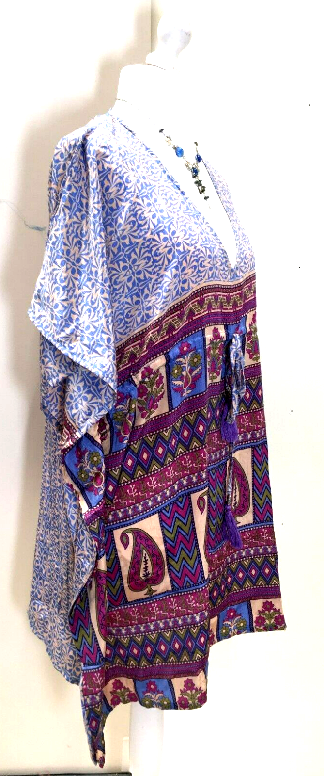 Tunic, Kaftan Top Cover up dress Boho Hippy, festival long Sari Silk UK 8 - 18