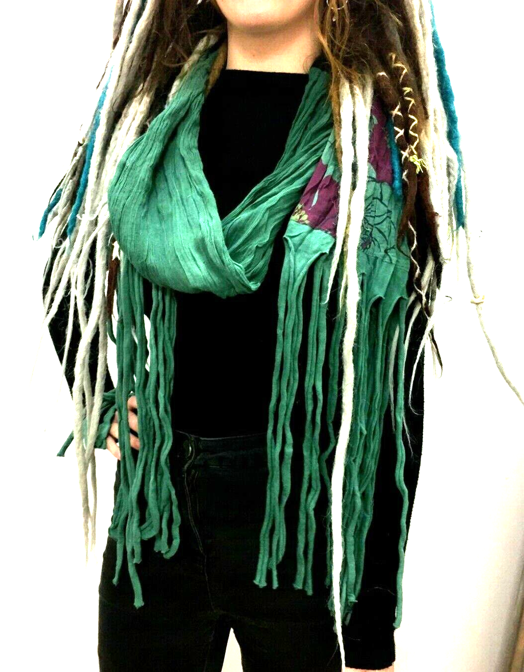 JADE Green wrap SCARF, funky tassel, Boho Hippy Dreadlock Festival style gift