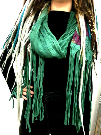 JADE Green wrap SCARF, funky tassel, Boho Hippy Dreadlock Festival style gift