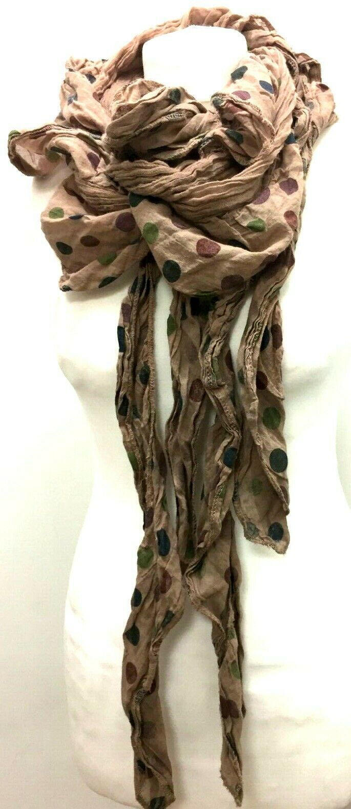 SCARF Boho hippy POLKA DOT goth pixie fairy BEIGE tassel festival LETTUCE Funky