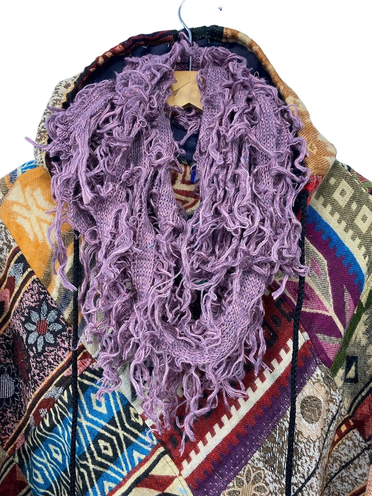 SCARF Boho hippy goth emo funky shaggy PINK PURPLE knit  wrap pashmina present