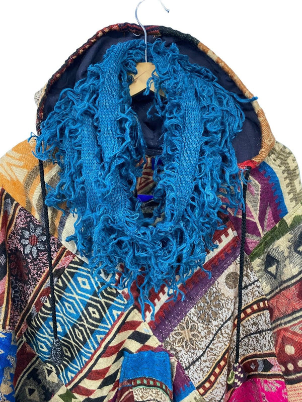 Scarf shaggy blue Boho hippy goth emo funky knit scarf wrap pashmina gift