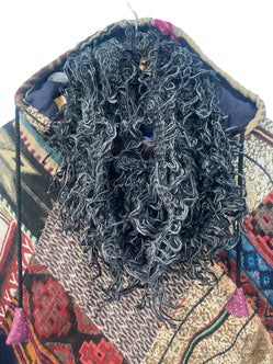 Scarf Wrap BLACK Boho hippy goth Funky shaggy tassel knit pashmina gift present