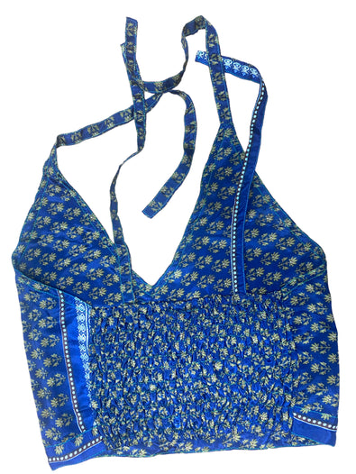 BLUE Crop Top sexy Boho Hippy Festival pretty summer sun vest A B cup UK 8 10 12