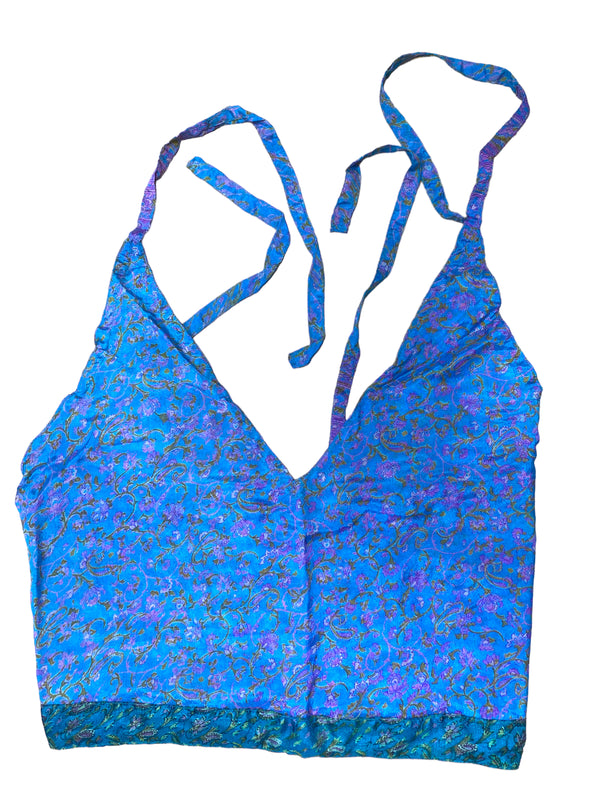 BLUE Crop Top sexy Boho Hippy Festival pretty summer sun vest A B cup UK 8 10 12