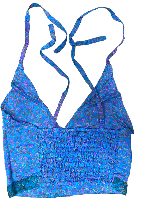 BLUE Crop Top sexy Boho Hippy Festival pretty summer sun vest A B cup UK 8 10 12