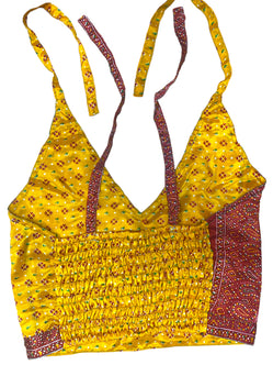 YELLOW Crop Top sexy Boho Hippy Festival pretty summer sun vest A B cup UK 8 10 12