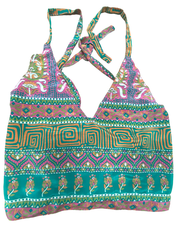 GREEN Crop Top sexy Boho Hippy Festival pretty summer sun vest A B cup UK 8 10 12