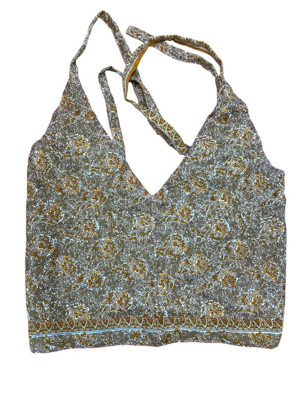 GOLD Crop Top sexy Boho Hippy Festival pretty summer sun vest A B cup UK 8 10 12