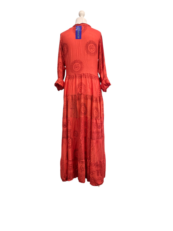 RED Maxi Dress Boho hippy festival Style print yoga long summer UK 8 10 12 14 16