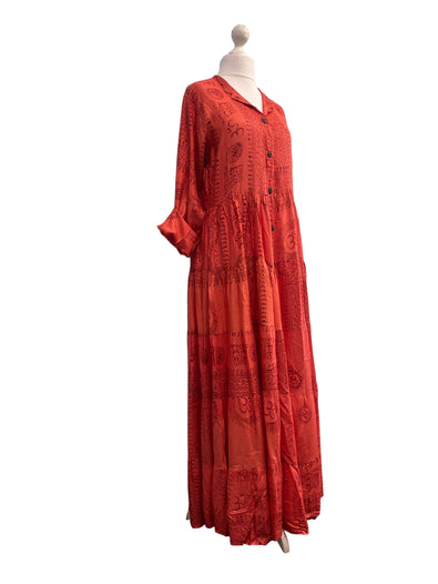 RED Maxi Dress Boho hippy festival Style print yoga long summer UK 8 10 12 14 16