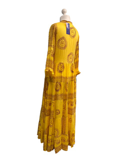 Yellow Maxi Dress Boho hippy festival style, Om print, Yoga Floaty LONG UK 8-14