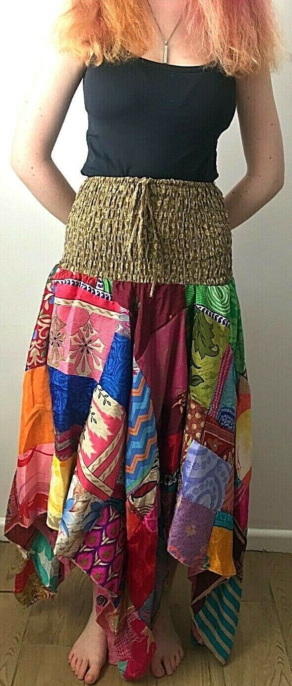 Patchwork Skirt Festival Boho Hippie pixie gypsy long summer sun dress ONE SIZE