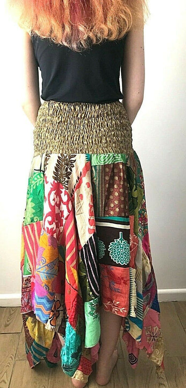 Patchwork Skirt Festival Boho Hippie pixie gypsy long summer sun dress ONE SIZE