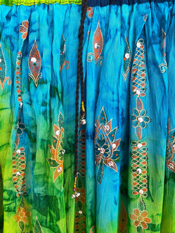 Stargazer Long Skirt, Green & Tuquoise Blue, Tie Dye Sequined, Festival Boho Hippie Maxi style UK 8 10 12 14