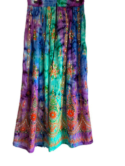 Stargazer Long Skirt, Purple & Spearmint Green, Tie Dye Sequined, Festival Boho Hippie Maxi style UK 8 10 12 14