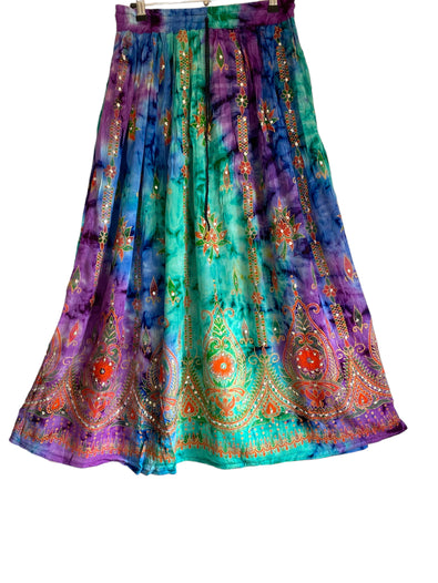 Stargazer Long Skirt, Purple & Spearmint Green, Tie Dye Sequined, Festival Boho Hippie Maxi style UK 8 10 12 14