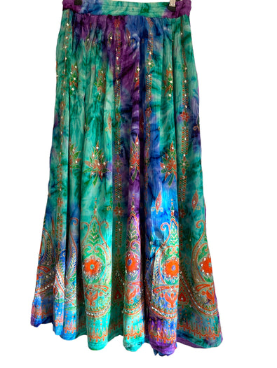 Stargazer Long Skirt, Purple & Spearmint Green, Tie Dye Sequined, Festival Boho Hippie Maxi style UK 8 10 12 14