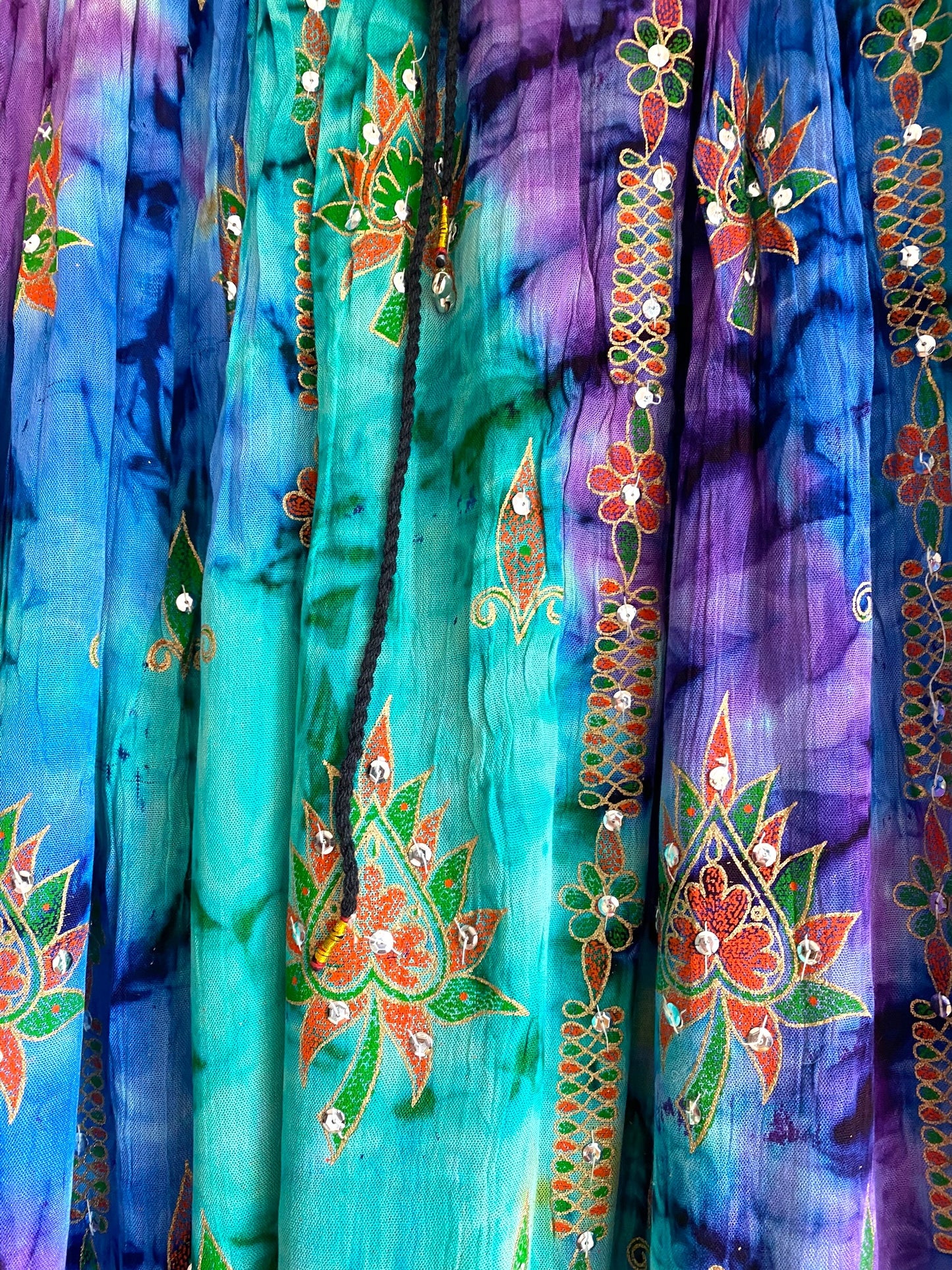 Stargazer Long Skirt, Purple & Spearmint Green, Tie Dye Sequined, Festival Boho Hippie Maxi style UK 8 10 12 14