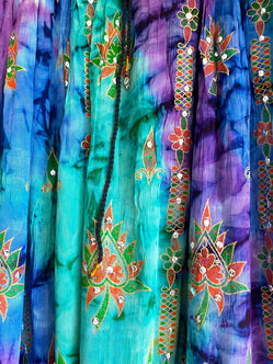Stargazer Long Skirt, Purple & Spearmint Green, Tie Dye Sequined, Festival Boho Hippie Maxi style UK 8 10 12 14