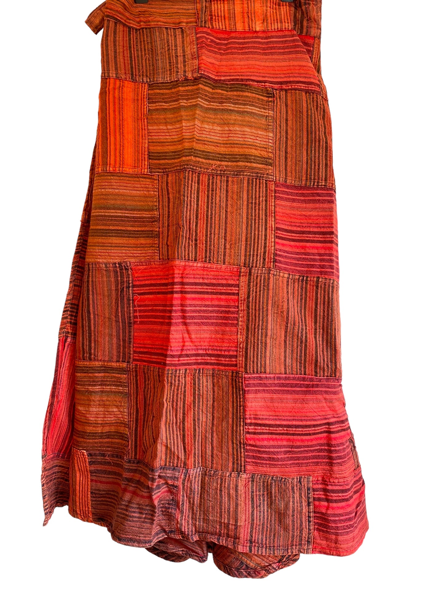 Long Patchwork Wrap Skirt, Boho Hippy Festival RED 100% cotton summer Maxi length UK 8-16