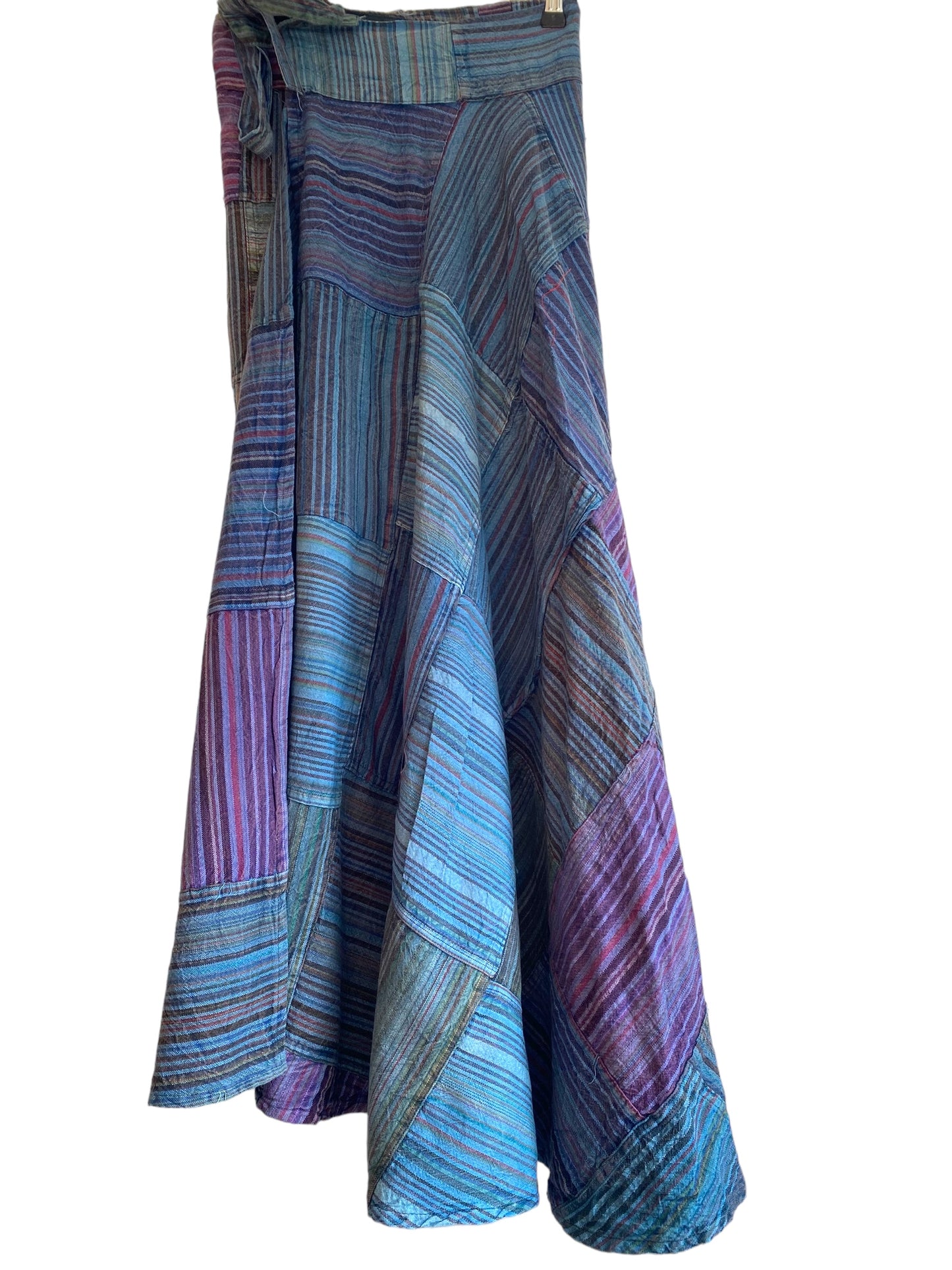 Purple & Blue Long Patchwork Wrap Skirt, Boho Hippy Festival 100% Cotton summer Maxi length UK 8-16