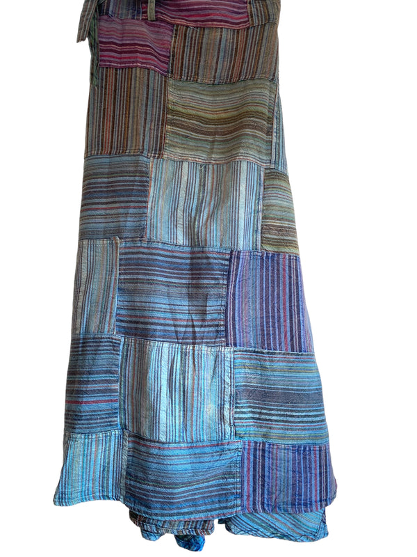 Purple & Blue Long Patchwork Wrap Skirt, Boho Hippy Festival 100% Cotton summer Maxi length UK 8-16