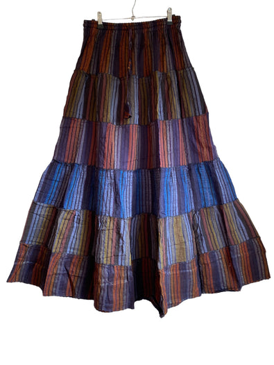 Long BLUE & PURPLE skirt, summer layered Festival Boho Hippie Maxi style UK 8 10 12 16